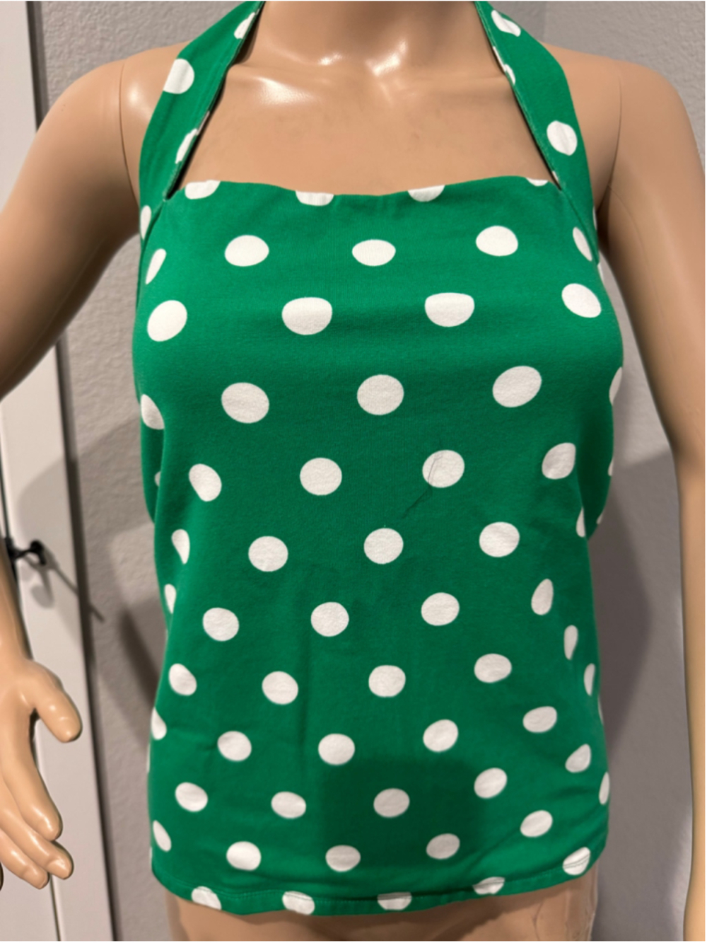 Women's Boston Proper Polka Dot Halter Tank Top Green White Size M